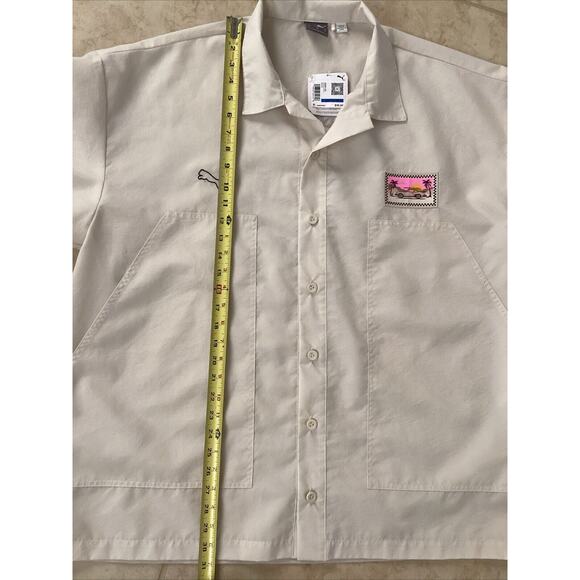 Puma Pl Summer Crew Collared Short Sleeve Button Up Alpine Snow XL Shirt NWT - Picture 9 of 10